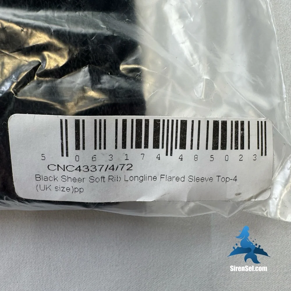 1106 NWT PrettyLittleThing Soft Rib Flared Sleeve Top - Size 0 - Black - Picture 10 of 11